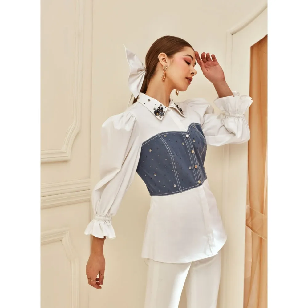 Label Deepika Nagpal Denim Corset White Shirt