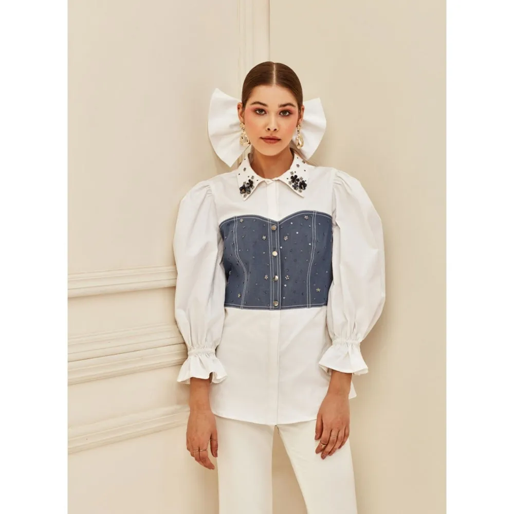 Label Deepika Nagpal Denim Corset White Shirt