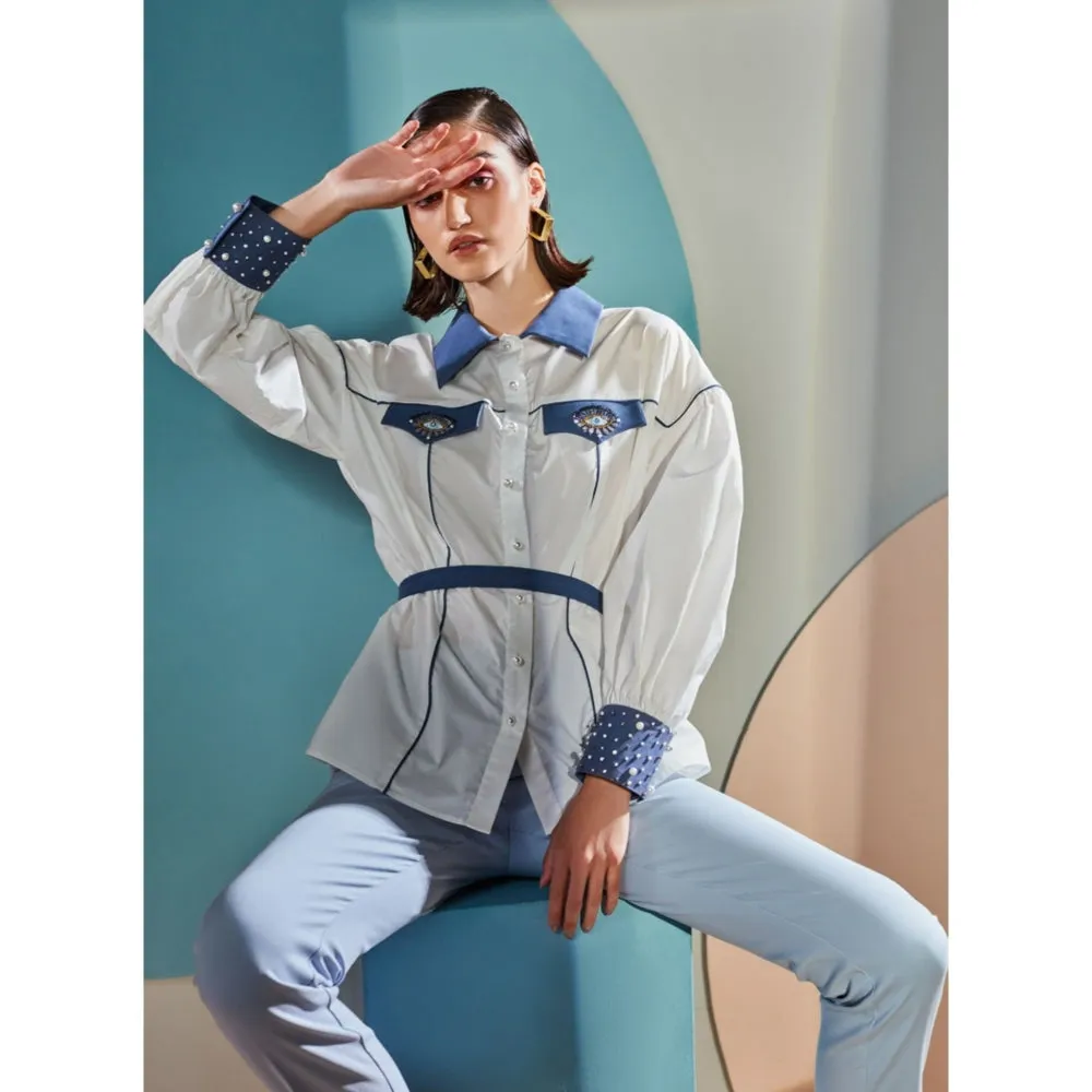 Label Deepika Nagpal Evil Eye Shirt With Denim Belt (Set of 2)