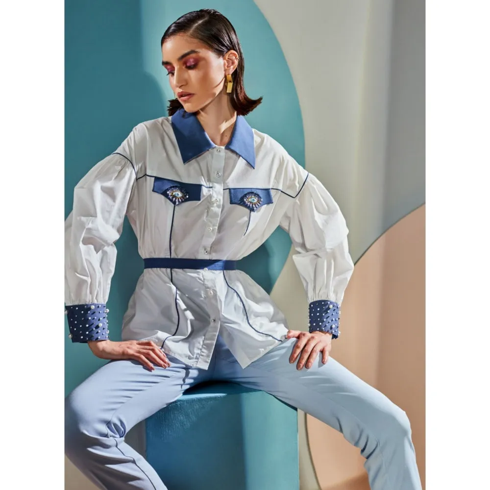 Label Deepika Nagpal Evil Eye Shirt With Denim Belt (Set of 2)