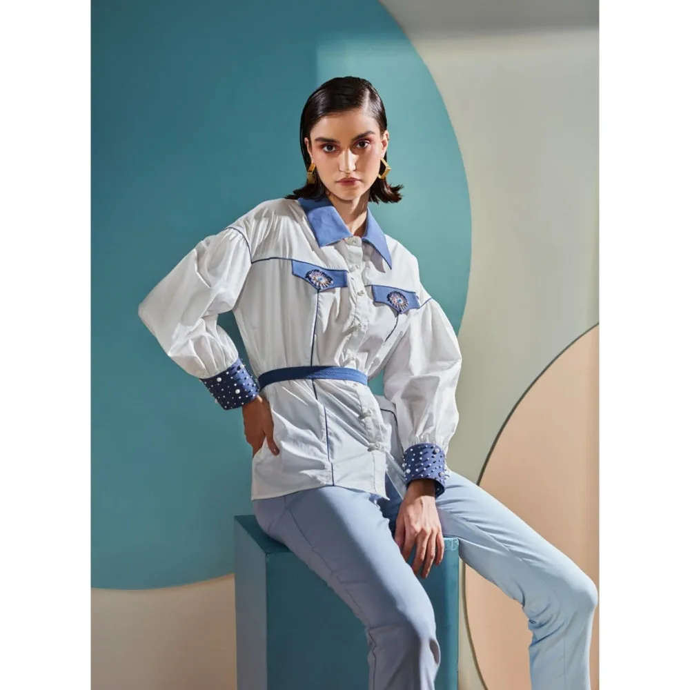 Label Deepika Nagpal Evil Eye Shirt With Denim Belt (Set of 2)