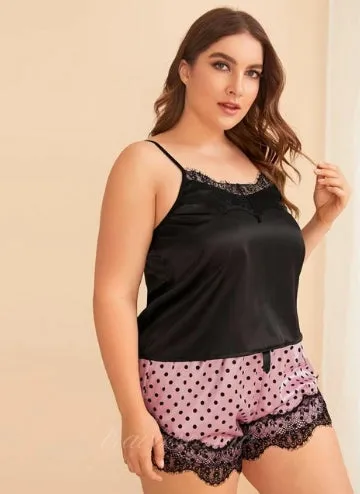 Lace Trim Satin Pajama Set
