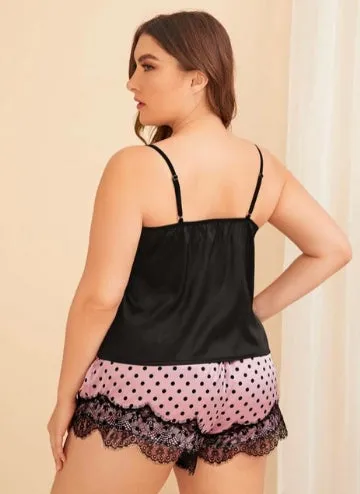Lace Trim Satin Pajama Set