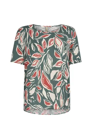 Leda Leaf Printed Blouse - Shadow Green Combi