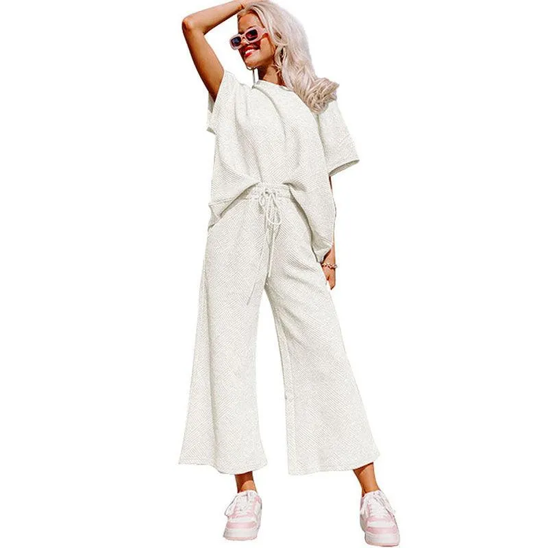 Loose Short Sleeve Trousers Suit Women