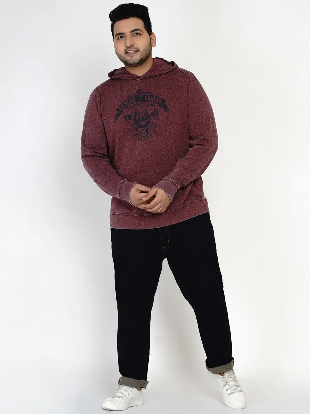Lucky - Plus Size Full Sleeve Maroon Print Hoodie