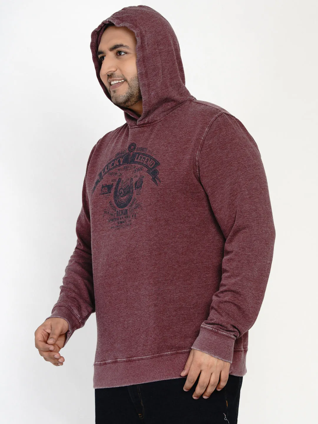 Lucky - Plus Size Full Sleeve Maroon Print Hoodie