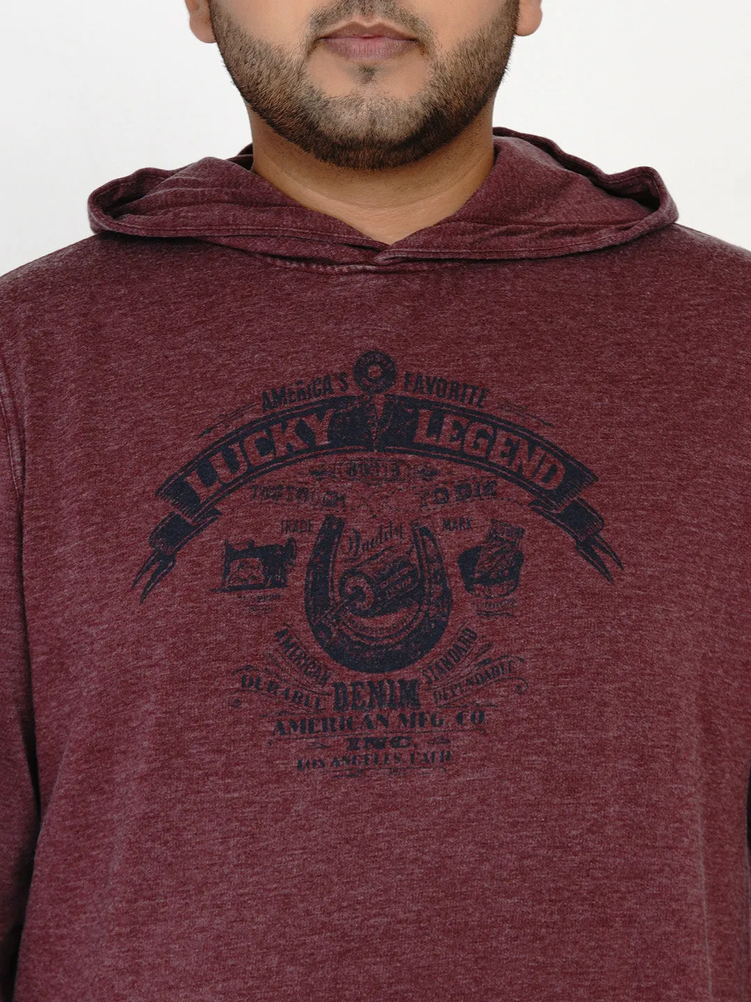 Lucky - Plus Size Full Sleeve Maroon Print Hoodie
