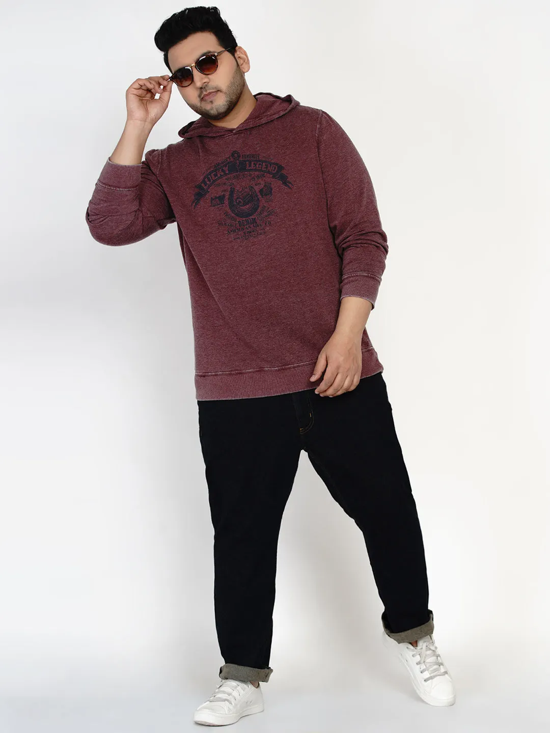 Lucky - Plus Size Full Sleeve Maroon Print Hoodie