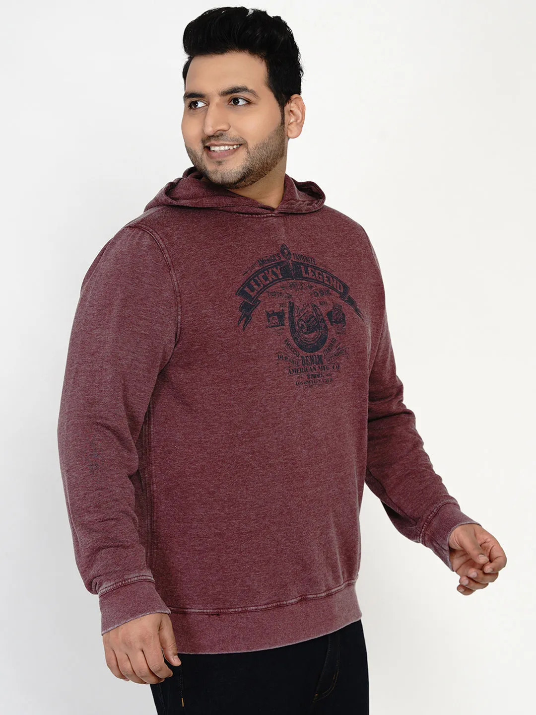 Lucky - Plus Size Full Sleeve Maroon Print Hoodie