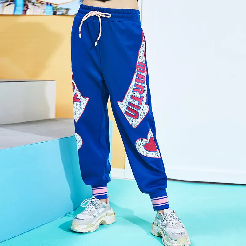 MAXMARTIN BLUE JOGGER PANTS WITH LOGO AND HEART PATCHED