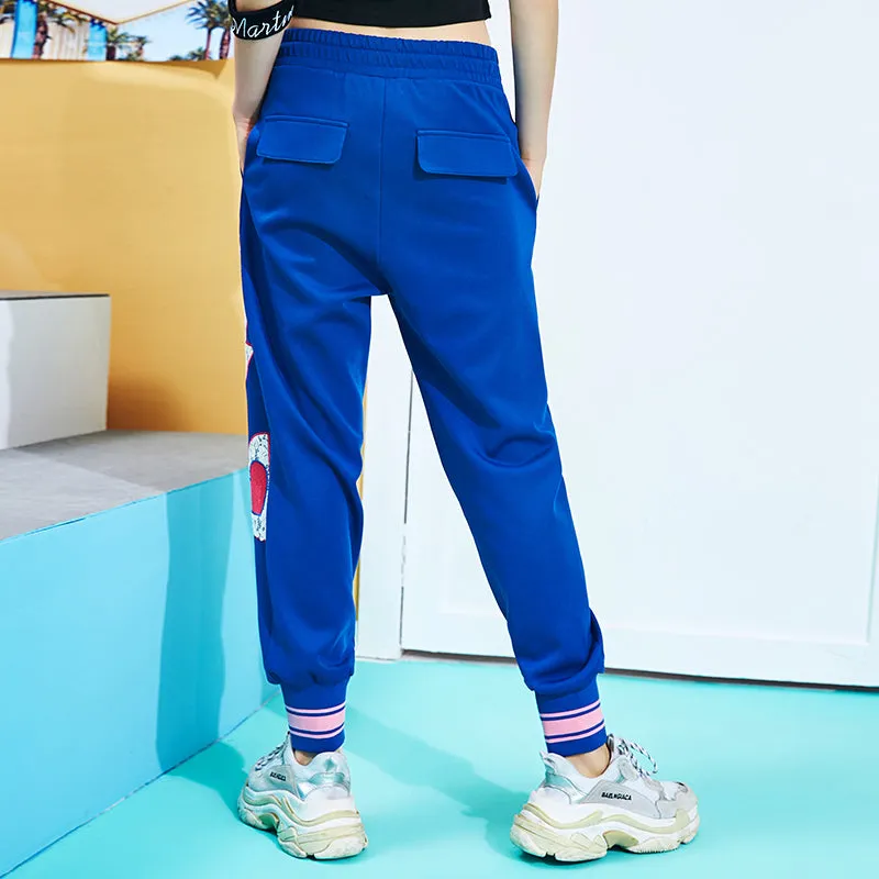 MAXMARTIN BLUE JOGGER PANTS WITH LOGO AND HEART PATCHED