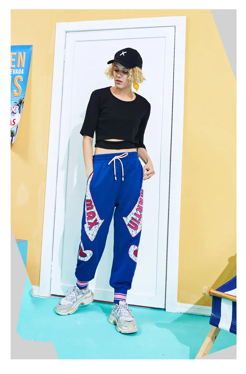 MAXMARTIN BLUE JOGGER PANTS WITH LOGO AND HEART PATCHED
