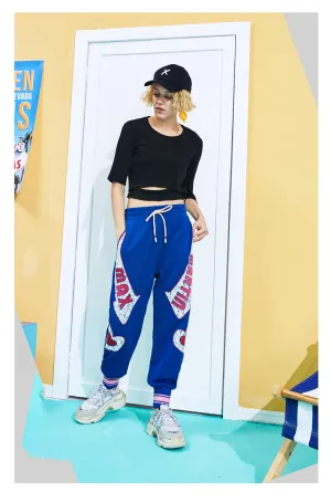 MAXMARTIN BLUE JOGGER PANTS WITH LOGO AND HEART PATCHED