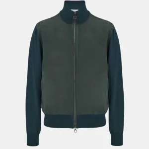 Mens Teal Green Bomber Suede Leather Jacket 