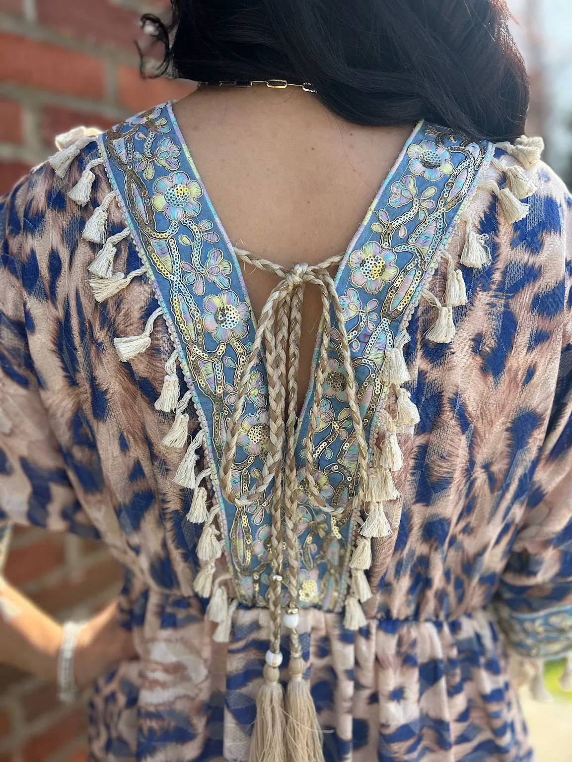 Mocha Embroidered Animal Kaftan Dress Sienna