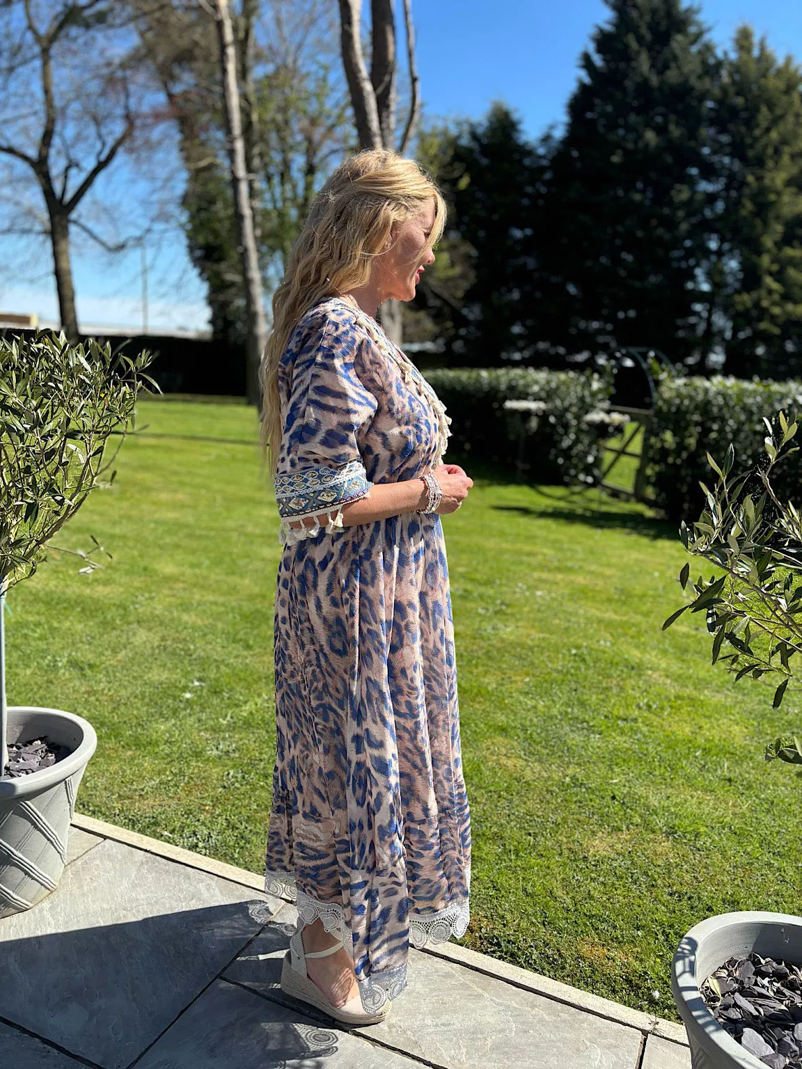 Mocha Embroidered Animal Kaftan Dress Sienna