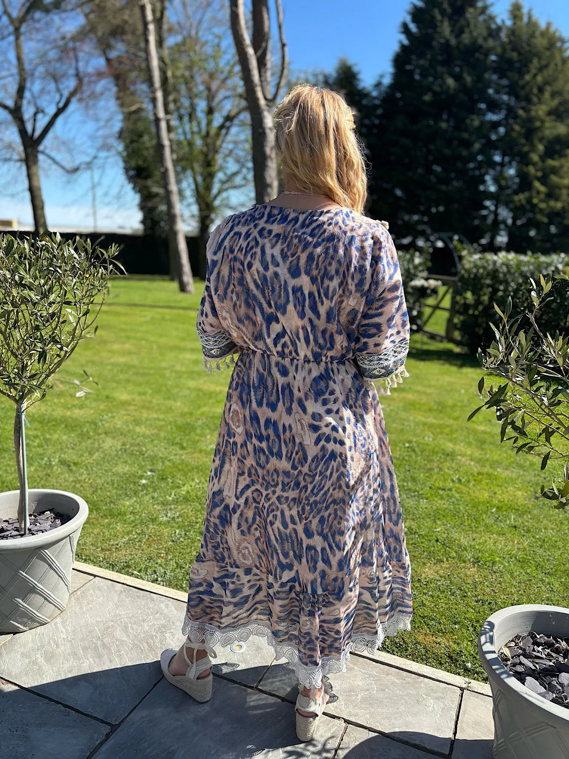 Mocha Embroidered Animal Kaftan Dress Sienna