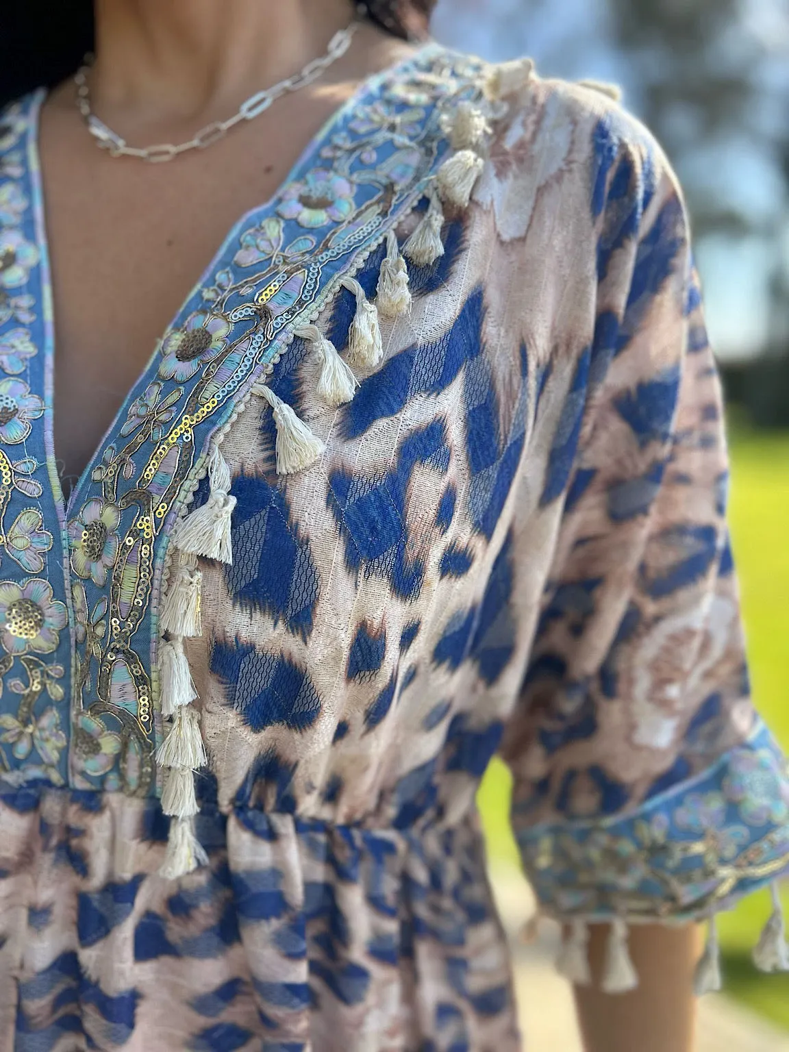 Mocha Embroidered Animal Kaftan Dress Sienna
