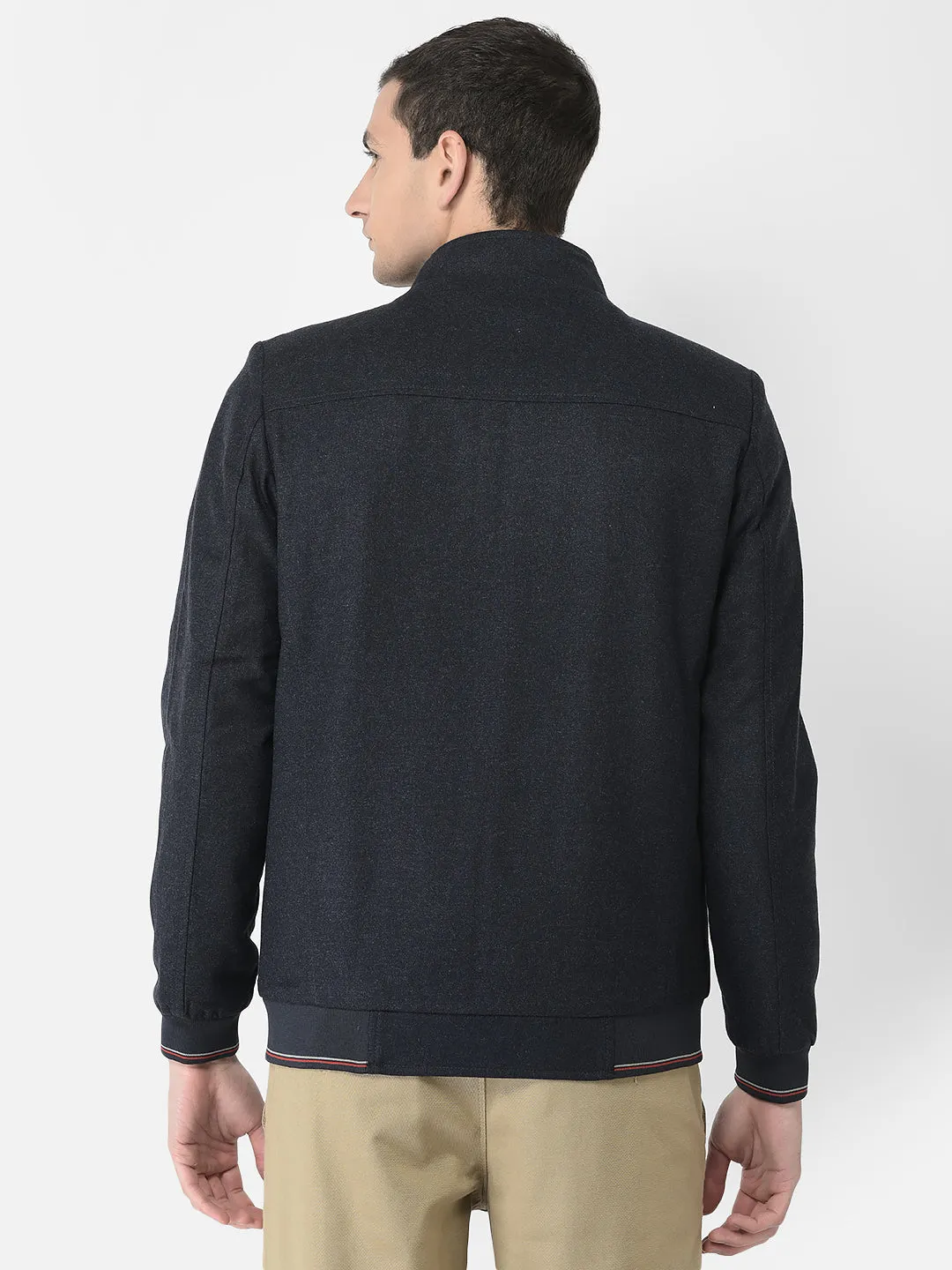 Navy Blue Solid Varsity Jacket