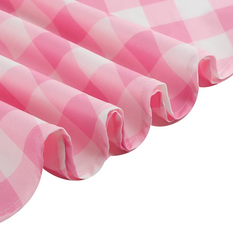Neck Barbie Pink Webbing Retro Elegant Splicing Plaid A-Line Dress