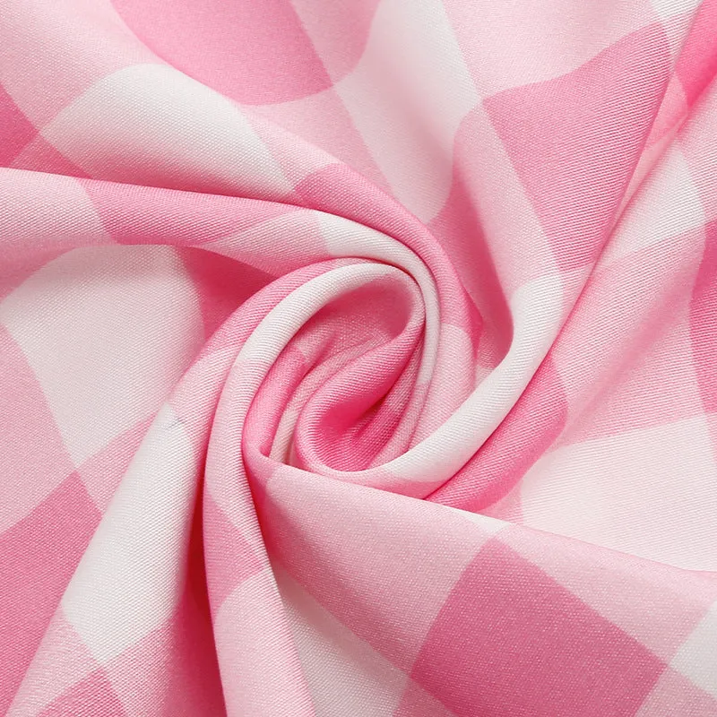 Neck Barbie Pink Webbing Retro Elegant Splicing Plaid A-Line Dress
