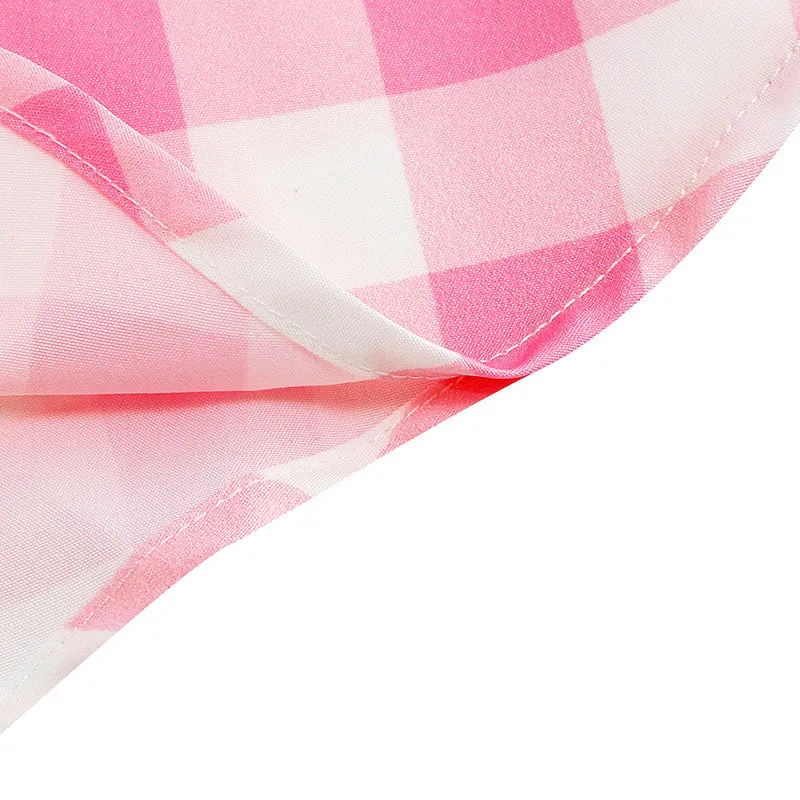Neck Barbie Pink Webbing Retro Elegant Splicing Plaid A-Line Dress