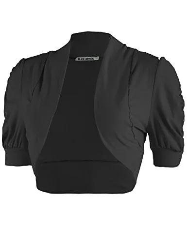Ollie Arnes Women Basic Short Sleeve Versatile Bolero Shrug Cardign Junior Plus 41 BLACK S