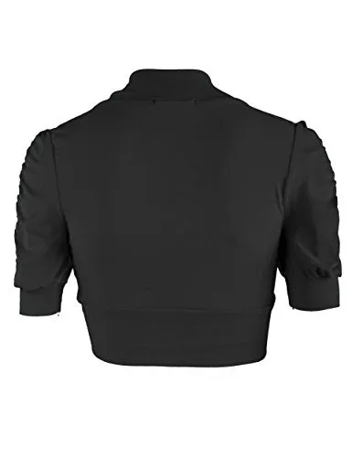 Ollie Arnes Women Basic Short Sleeve Versatile Bolero Shrug Cardign Junior Plus 41 BLACK S