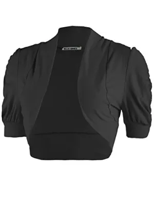 Ollie Arnes Women Basic Short Sleeve Versatile Bolero Shrug Cardign Junior Plus 41 BLACK S