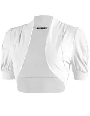 Ollie Arnes Women Basic Short Sleeve Versatile Bolero Shrug Cardign Junior Plus 41 WHITE L