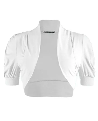 Ollie Arnes Women Basic Short Sleeve Versatile Bolero Shrug Cardign Junior Plus 41 WHITE L
