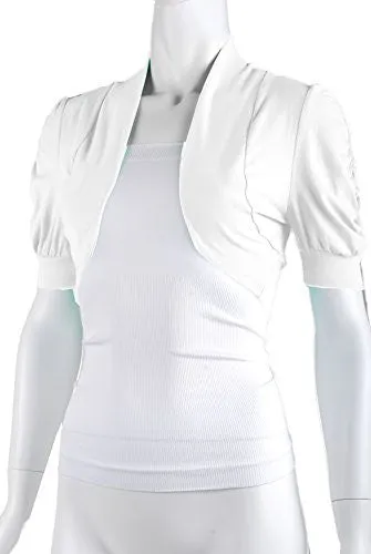 Ollie Arnes Women Basic Short Sleeve Versatile Bolero Shrug Cardign Junior Plus 41 WHITE L