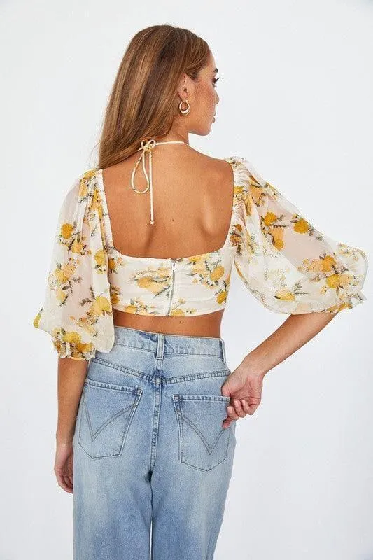 ONE AND ONLY COLLECTIVE Chiffon Balloon Sleeved Bustier Crop Top