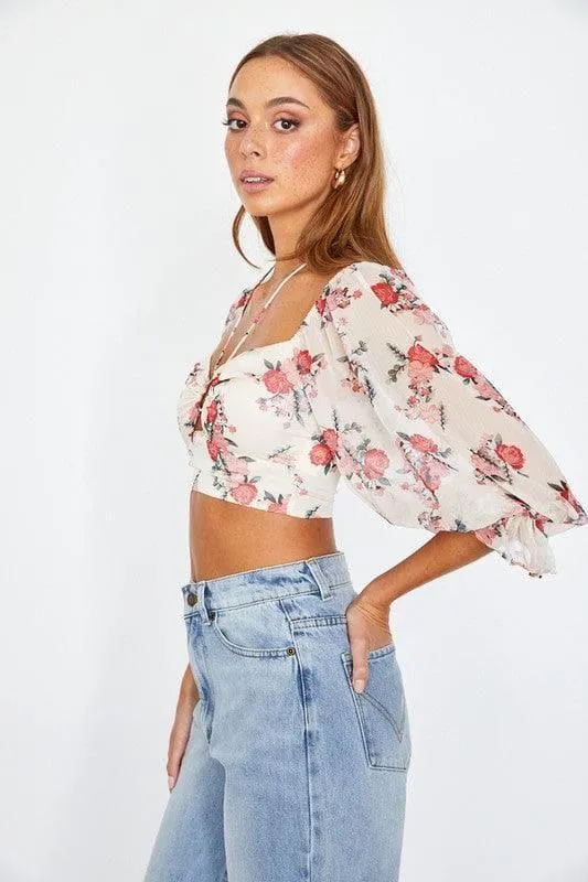 ONE AND ONLY COLLECTIVE Chiffon Balloon Sleeved Bustier Crop Top