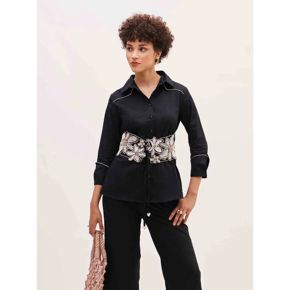 Our Love Arose Black Embroidered Shirt