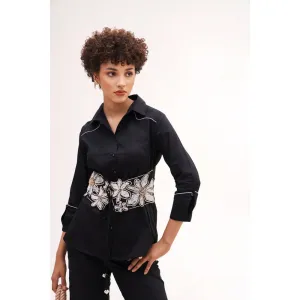 Our Love Arose Black Embroidered Shirt