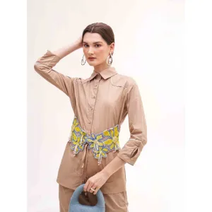 Our Love Arose Khaki Embroidered Shirt