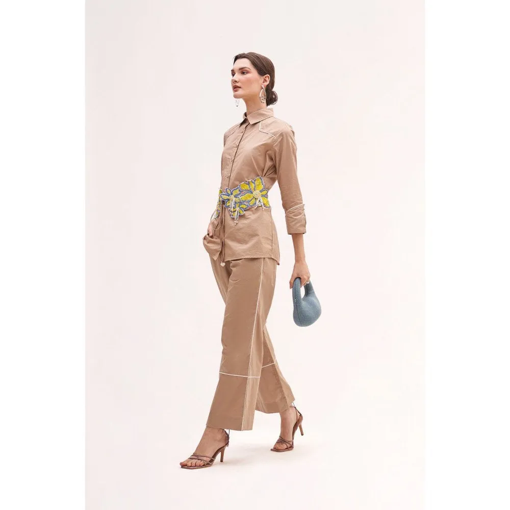 Our Love Arose Khaki Embroidered Shirt