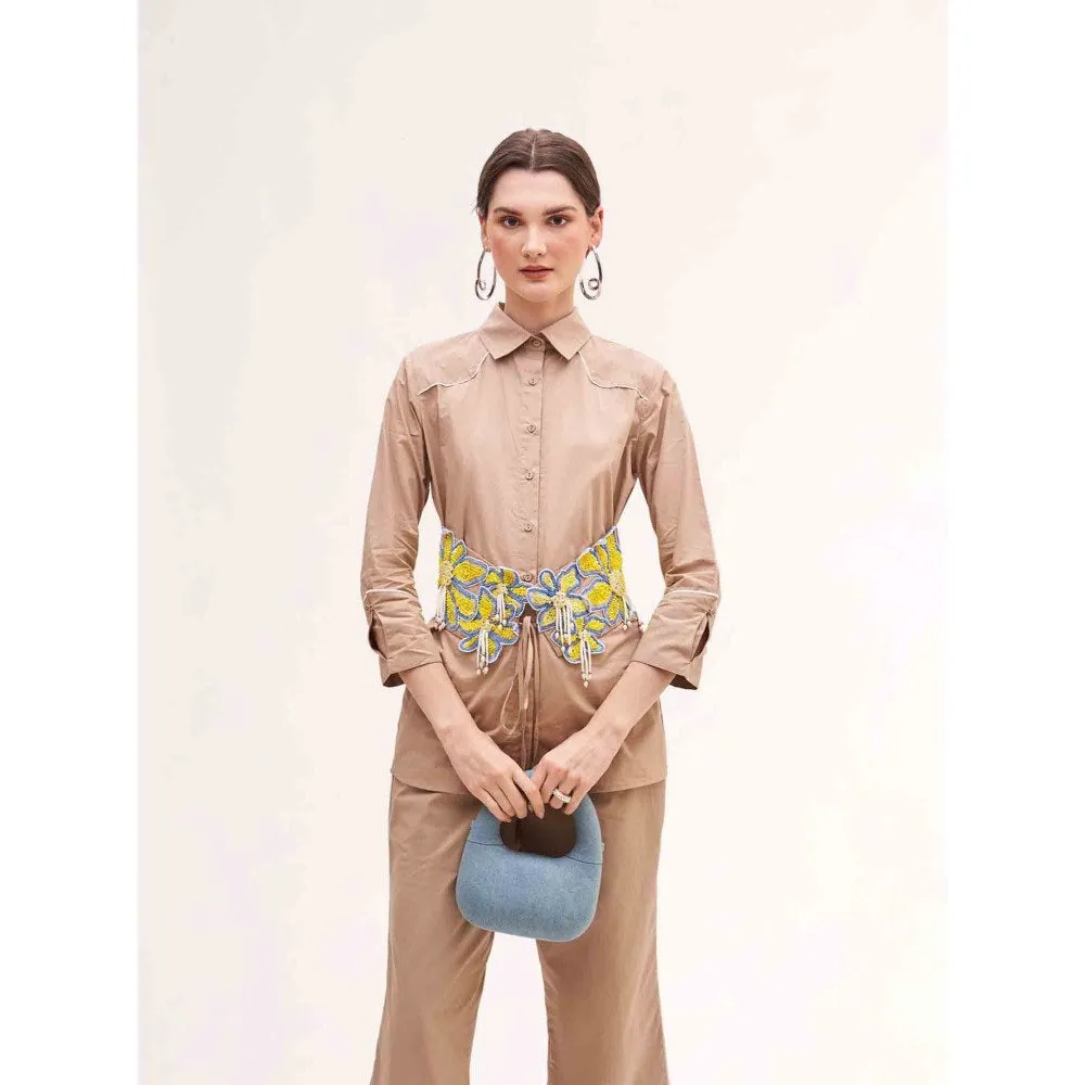 Our Love Arose Khaki Embroidered Shirt