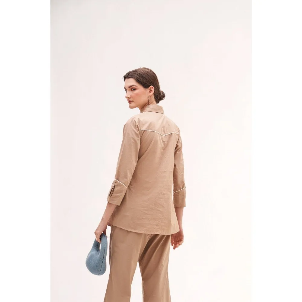 Our Love Arose Khaki Embroidered Shirt