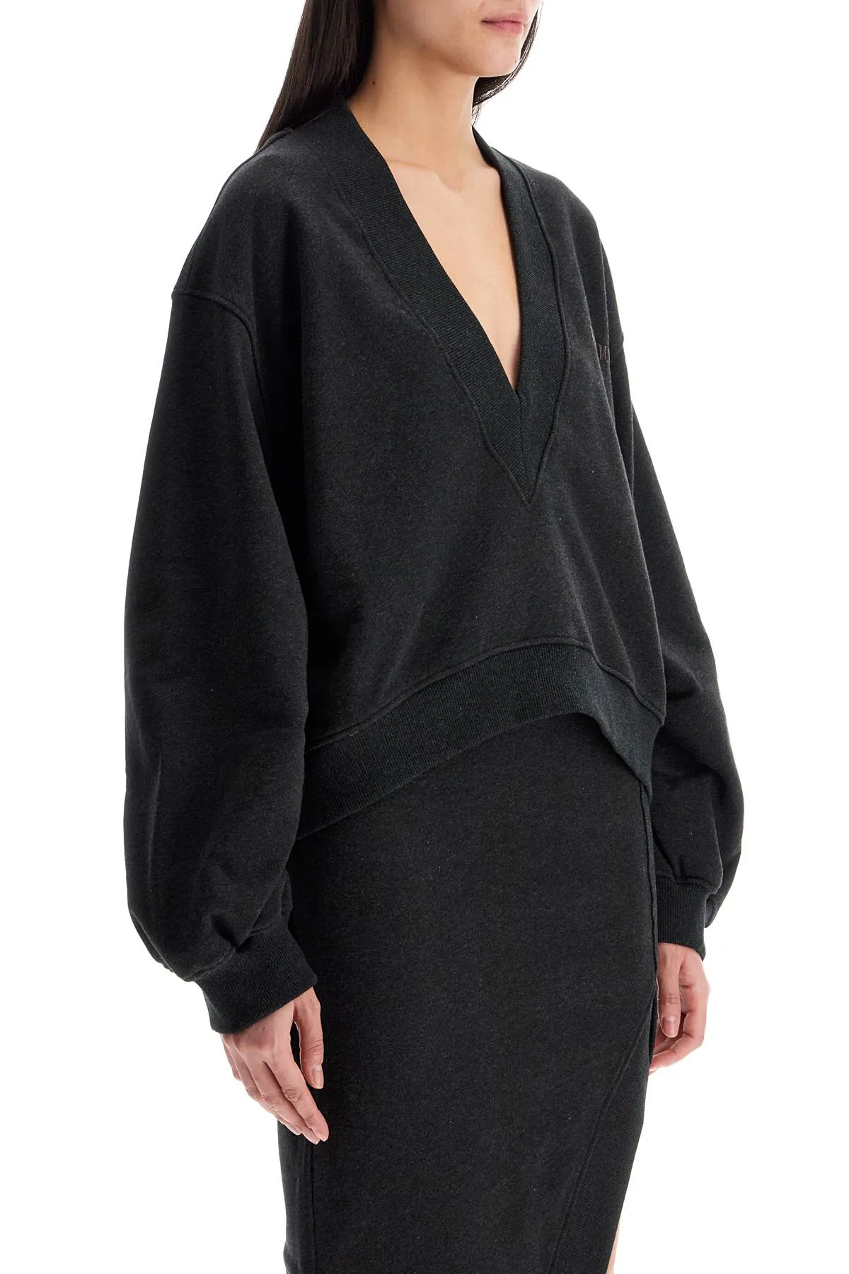 oversized sweatshirt with deep v-neck in gradient black 250WCF00010JJF007AA BLACK FADE/BROWN