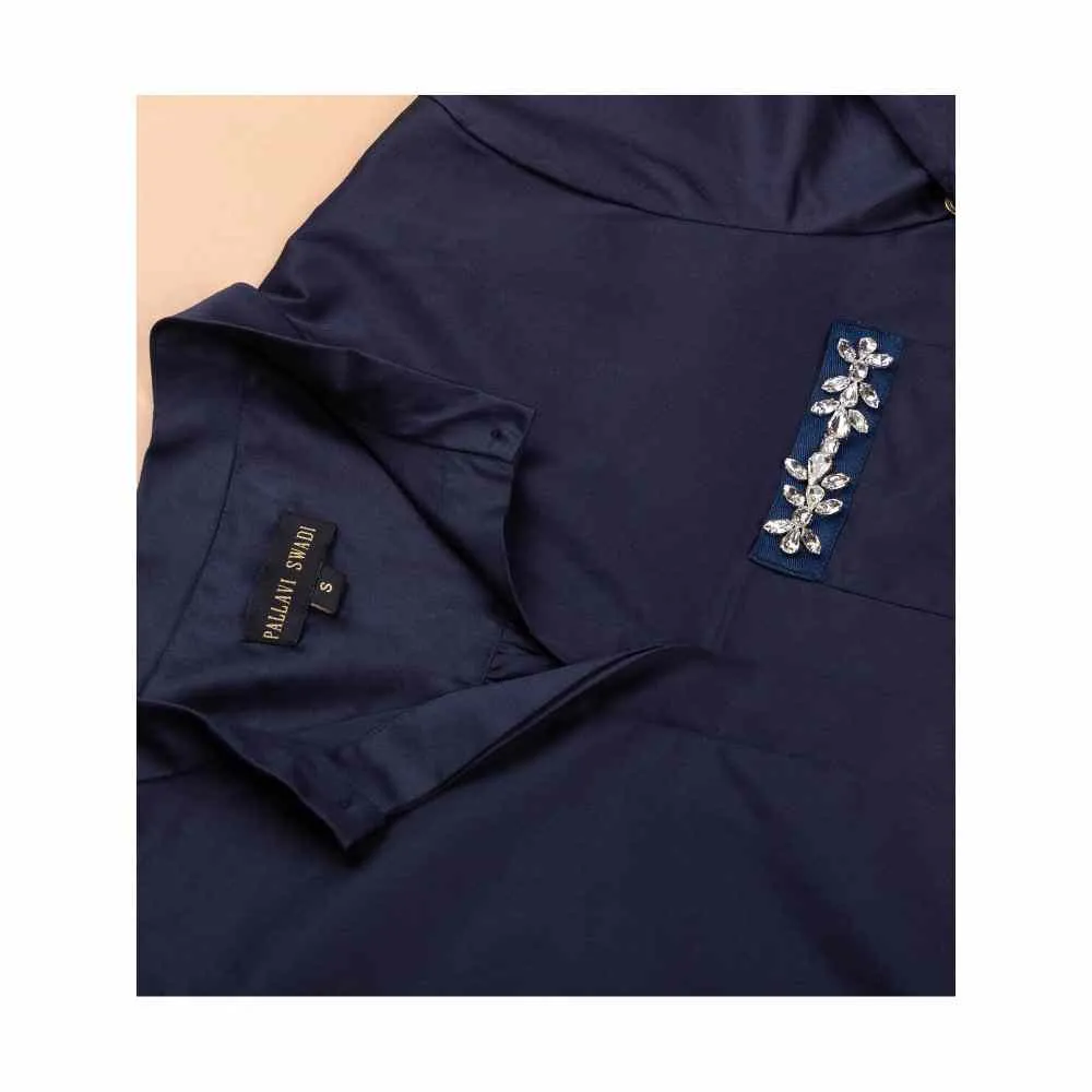Pallavi Swadi Navy Pocket Swarovski Shirt
