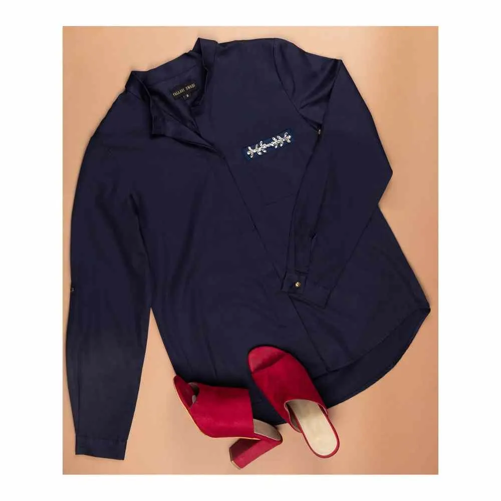 Pallavi Swadi Navy Pocket Swarovski Shirt