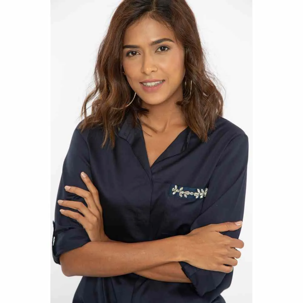 Pallavi Swadi Navy Pocket Swarovski Shirt