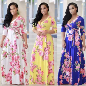 Pink Floral Waist Tie Dress