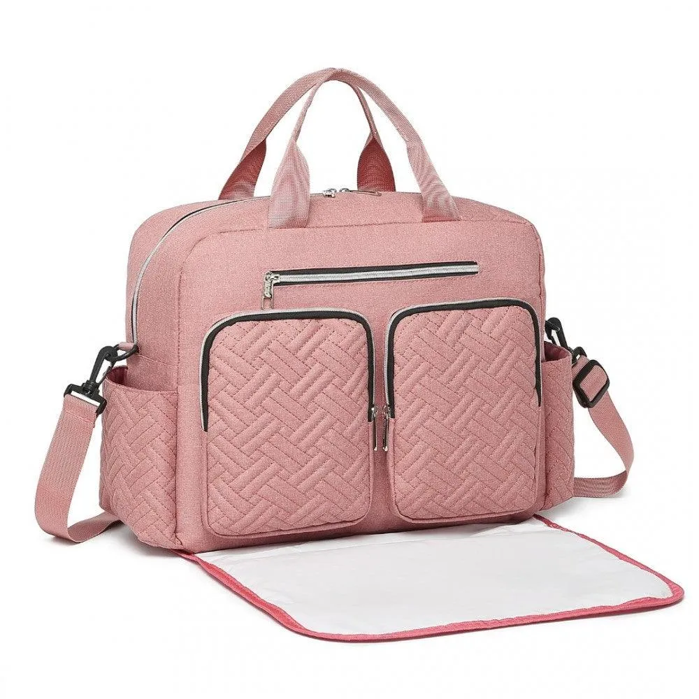 Pink Functional Baby Changing Shoulder Bag With Changing Mat