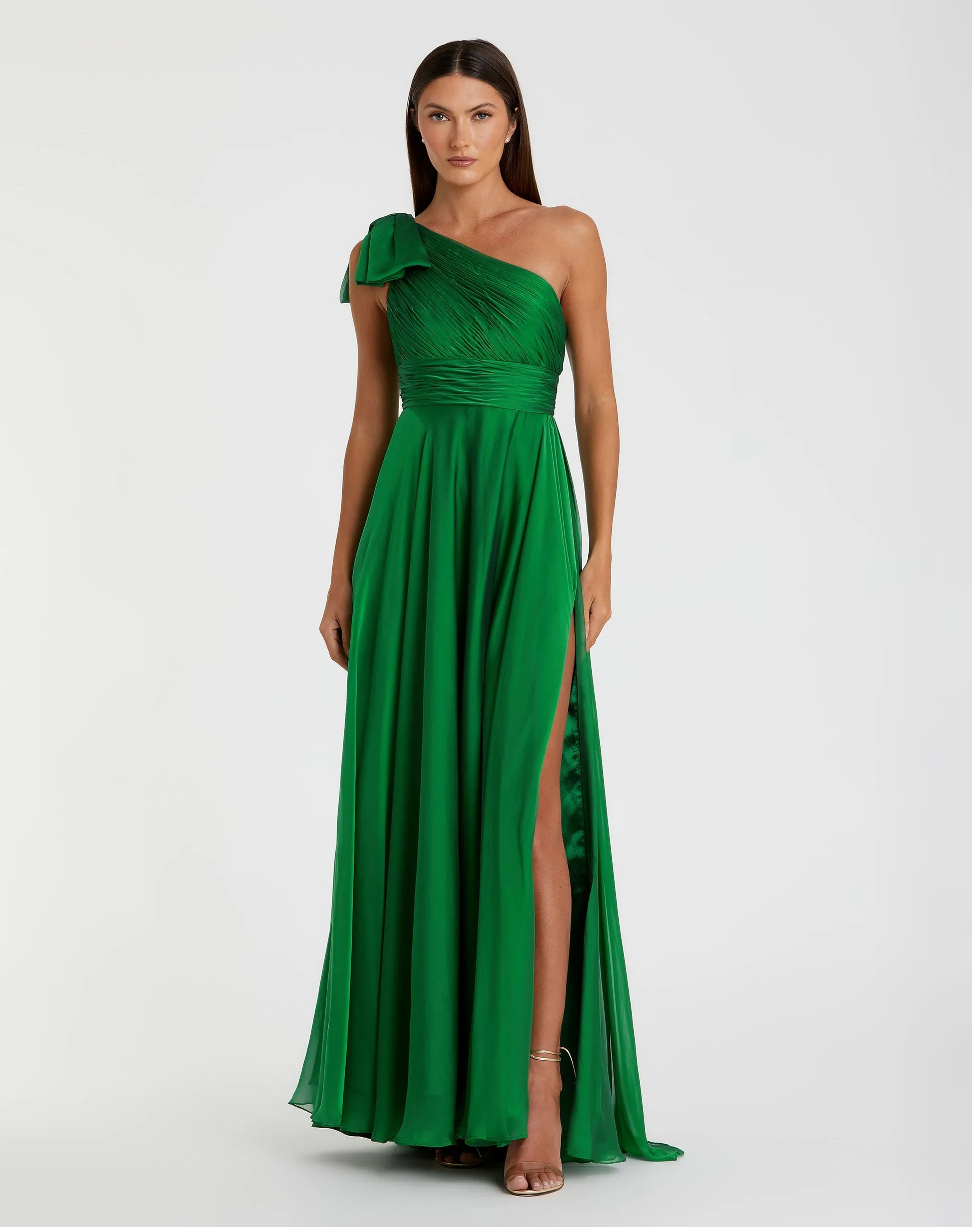 Pleated one shoulder chiffon gown - Raspberry