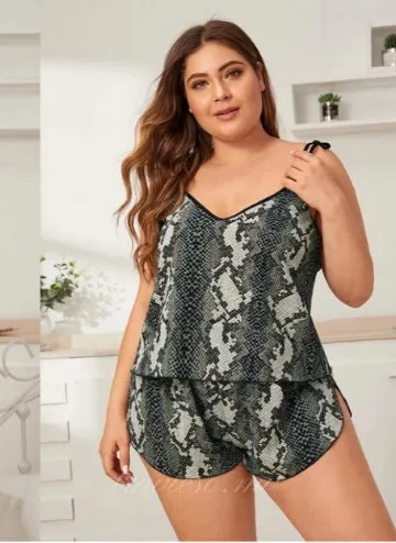 Plus Snakeskin Tie Shoulder PJ Set