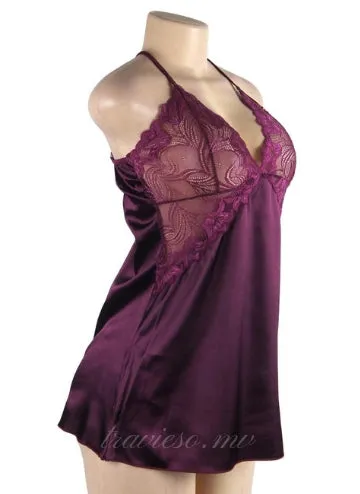 Purple Silk Satin Lace Pajama